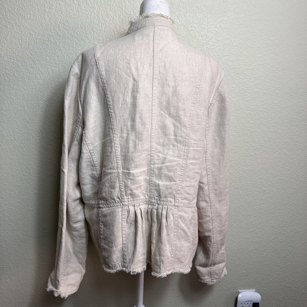 Charter Club Women's Blazer Beige Size XL Linen Button Front Fringe Casual - Picture 3 of 6